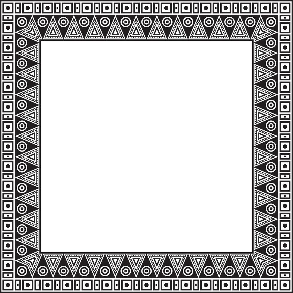 Vector monochrome native american folk ornament. Square border, frame of the peoples of America, Aztec, Incas, Maya