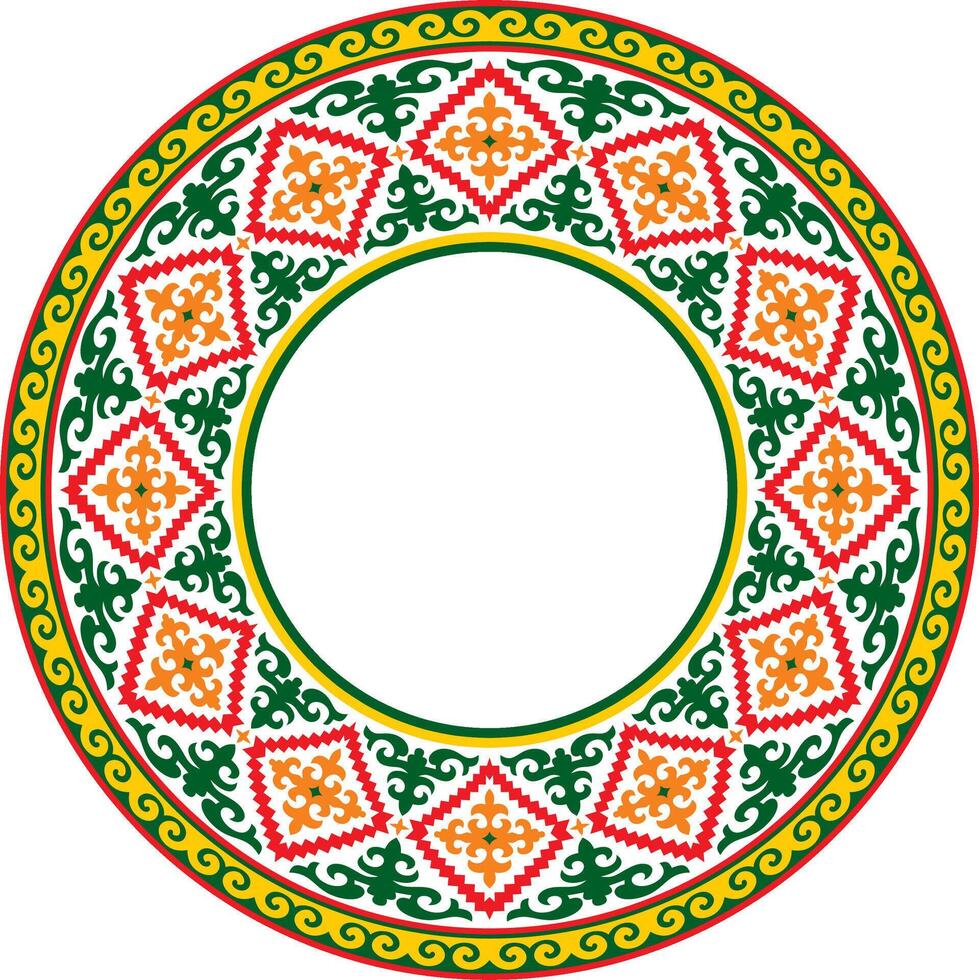 Vector colored round Kazakh national ornament. Ethnic pattern of the peoples of the Great Steppe, Mongols, Kyrgyz, Kalmyks,  Buryats. circle, frame border.