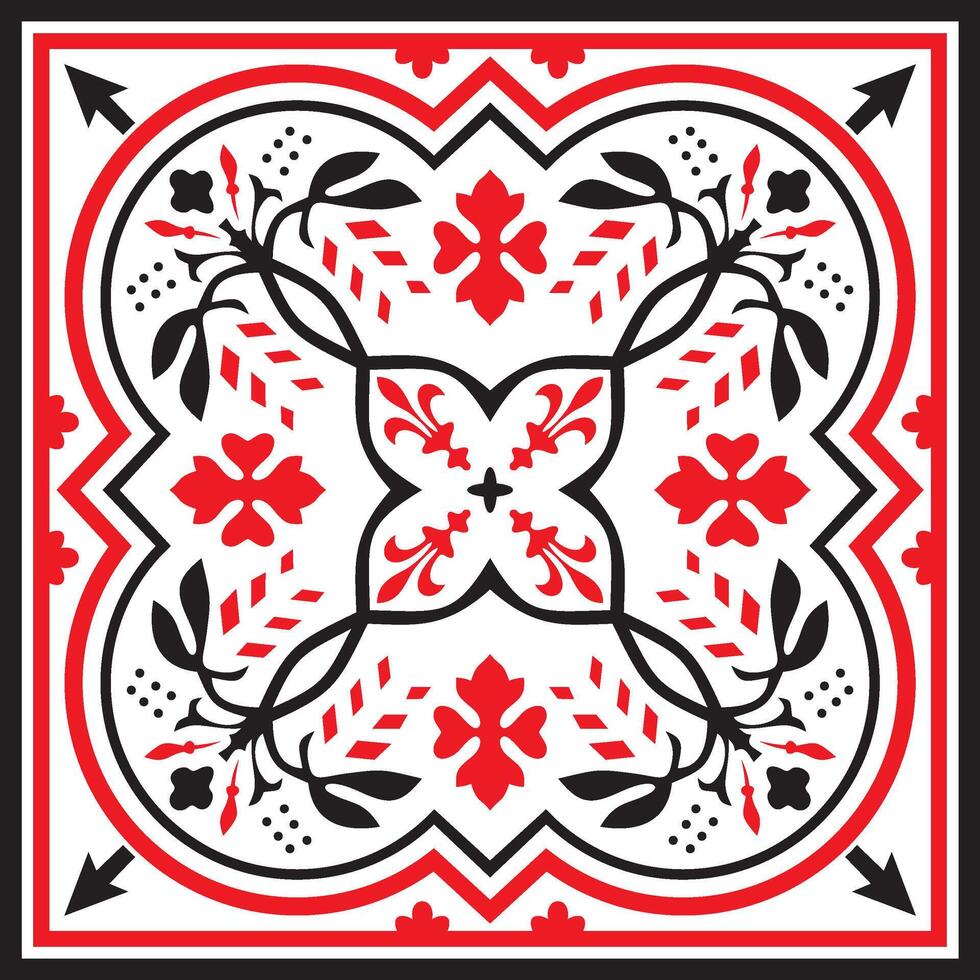Vector red and black colored square ornament of ancient Greece. Classic tile pattern of the Roman Empire