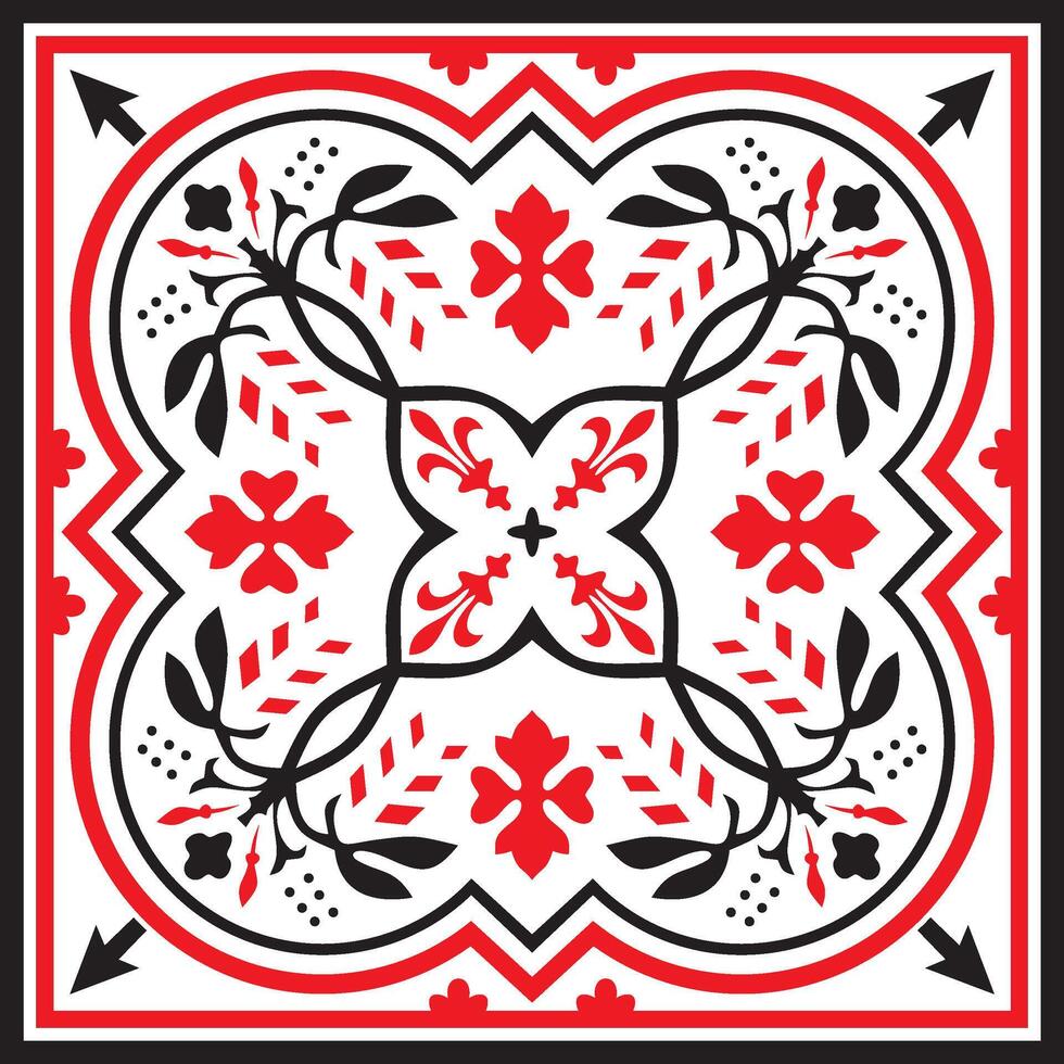 Vector red and black colored square ornament of ancient Greece. Classic tile pattern of the Roman Empire