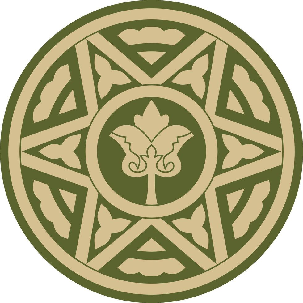Vector green with black round ancient Byzantine ornament. Classical circle of the Eastern Roman Empire, Greece. Pattern motifs of Constantinople