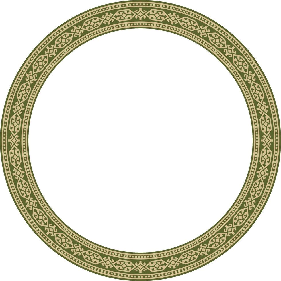 Vector green and gold round Kazakh national ornament. Ethnic pattern of the peoples of the Great Steppe, .Mongols, Kyrgyz, Kalmyks, Buryats. circle, frame border