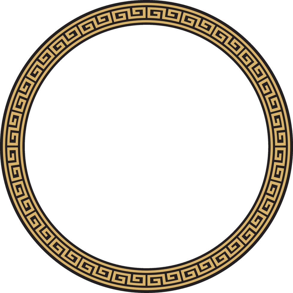 Vector round gold and black classic frame. Greek meander. Patterns of Greece and ancient Rome. Circle european border