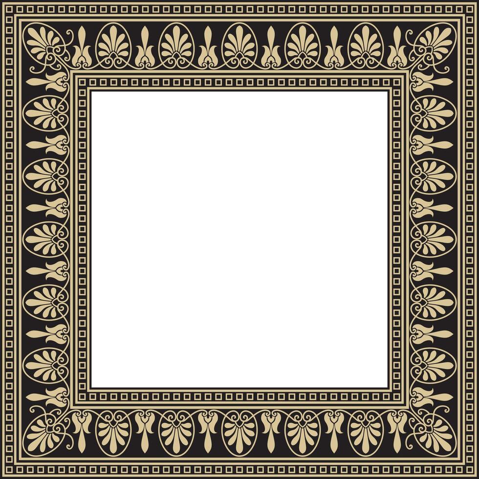 Vector gold and black square classical Greek ornament. European ornament. Border, frame Ancient Greece, Roman Empire.