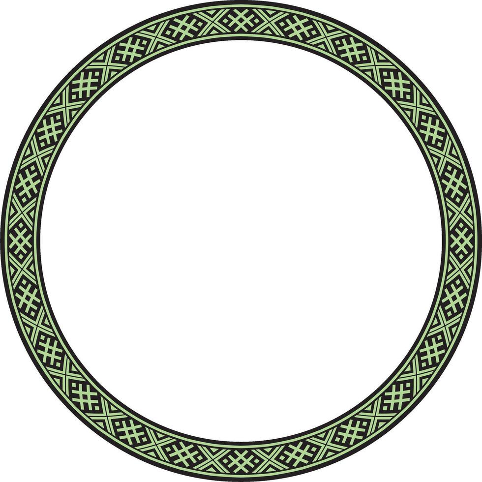 Vector round color Belarusian national ornament. Ethnic green circle border, Slavic peoples frame