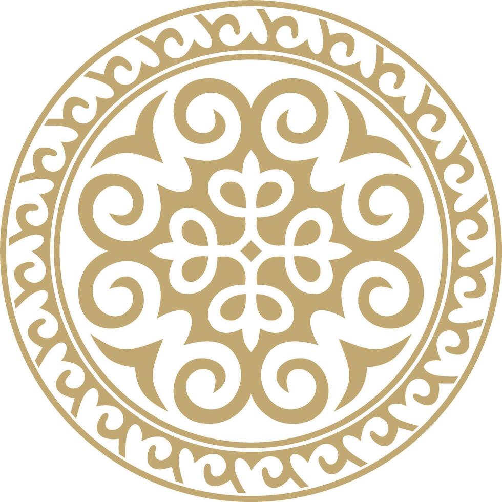 Vector golden round Kazakh national ornament. Ethnic pattern of the peoples of the Great Steppe, Mongols, Kyrgyz, Kalmyks,  Buryats. circle, frame border.