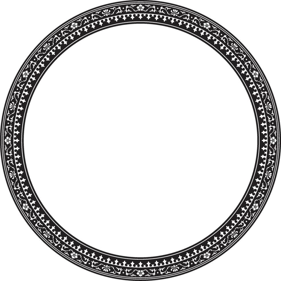 Vector black monochrome frame, border, Chinese ornament. Patterned circle, ring of the peoples of East Asia, Korea, Malaysia, Japan, Singapore, Thailand.