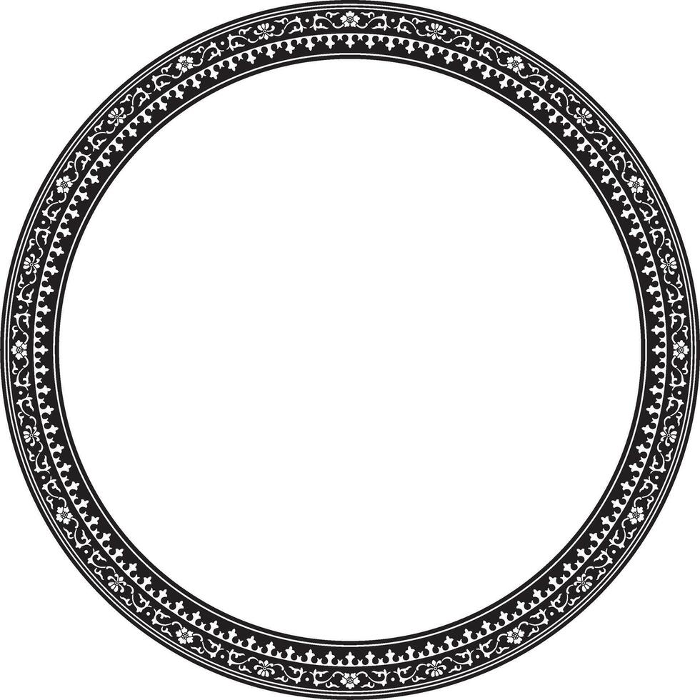 Vector black monochrome frame, border, Chinese ornament. Patterned circle, ring of the peoples of East Asia, Korea, Malaysia, Japan, Singapore, Thailand.