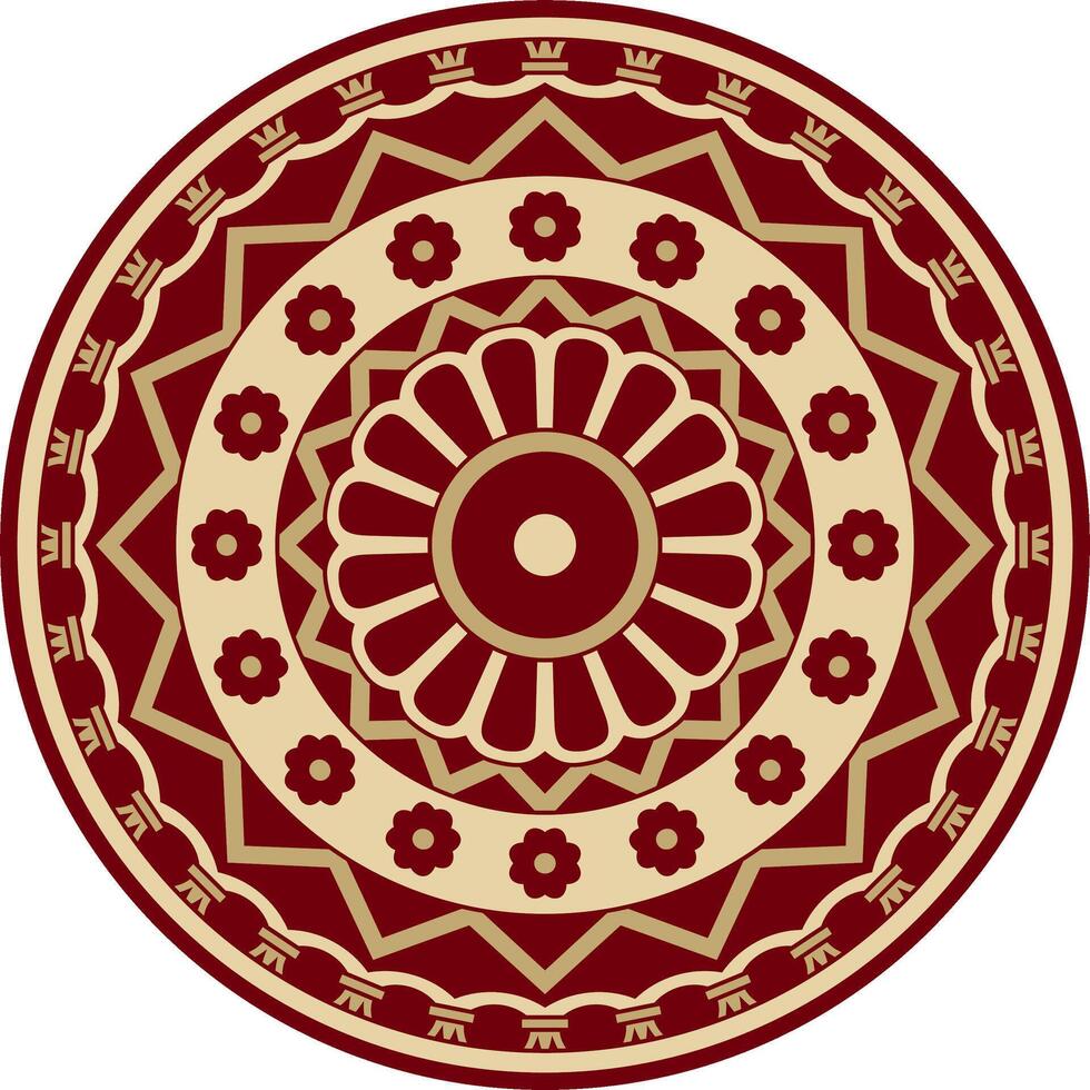 Vector red and black round ancient persian ornament. National Iranian circle of ancient civilization. Baghdad