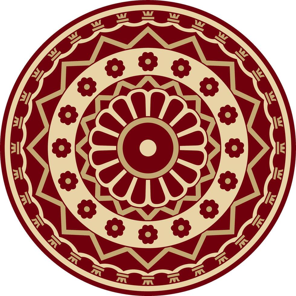 Vector red and black round ancient persian ornament. National Iranian circle of ancient civilization. Baghdad