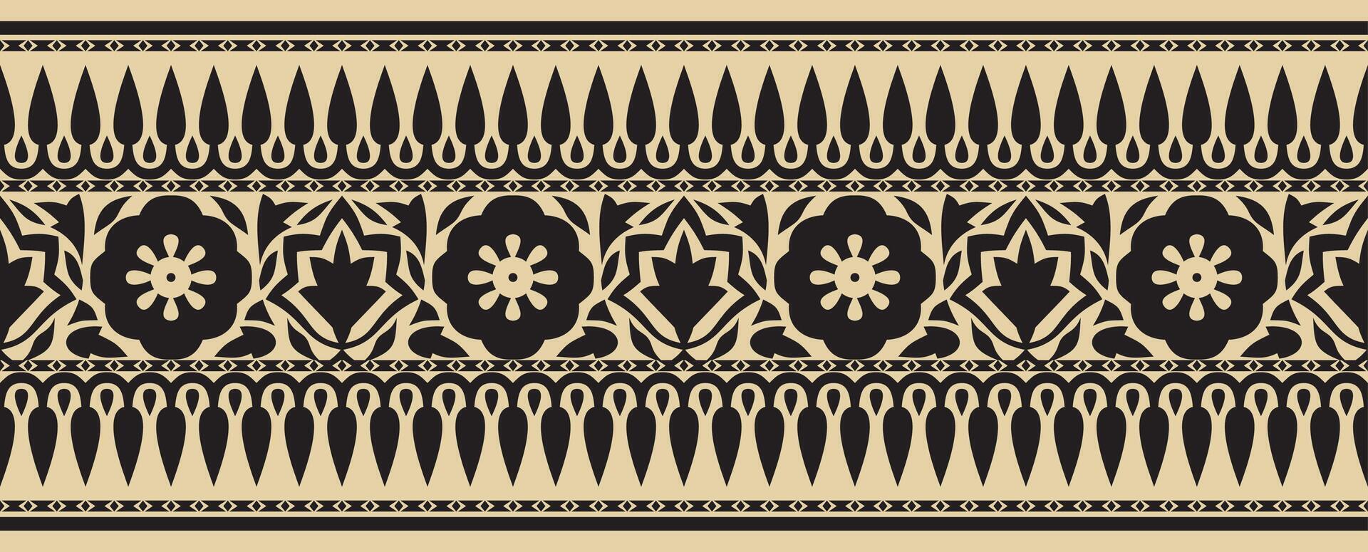 Vector seamless national Indian ornament. golden with black endless border, frame