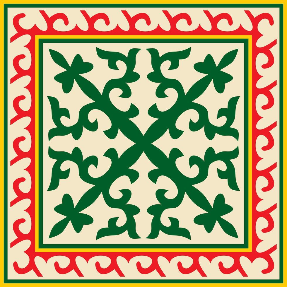 Vector colored square Kazakh national ornament. Ethnic pattern of the peoples of the Great Steppe, .Mongols, Kyrgyz, Kalmyks, Buryats