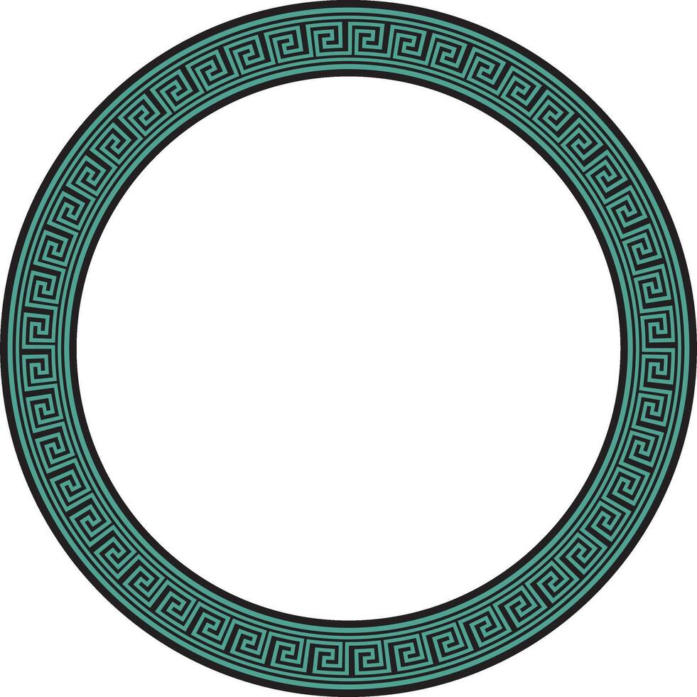 Vector round, turquoise and black Greek frame. Classic meander ornament. Border Ancient Greece, Roman Empire.