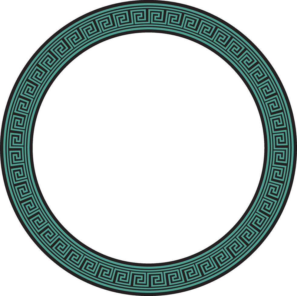 Vector round, turquoise and black Greek frame. Classic meander ornament. Border Ancient Greece, Roman Empire.