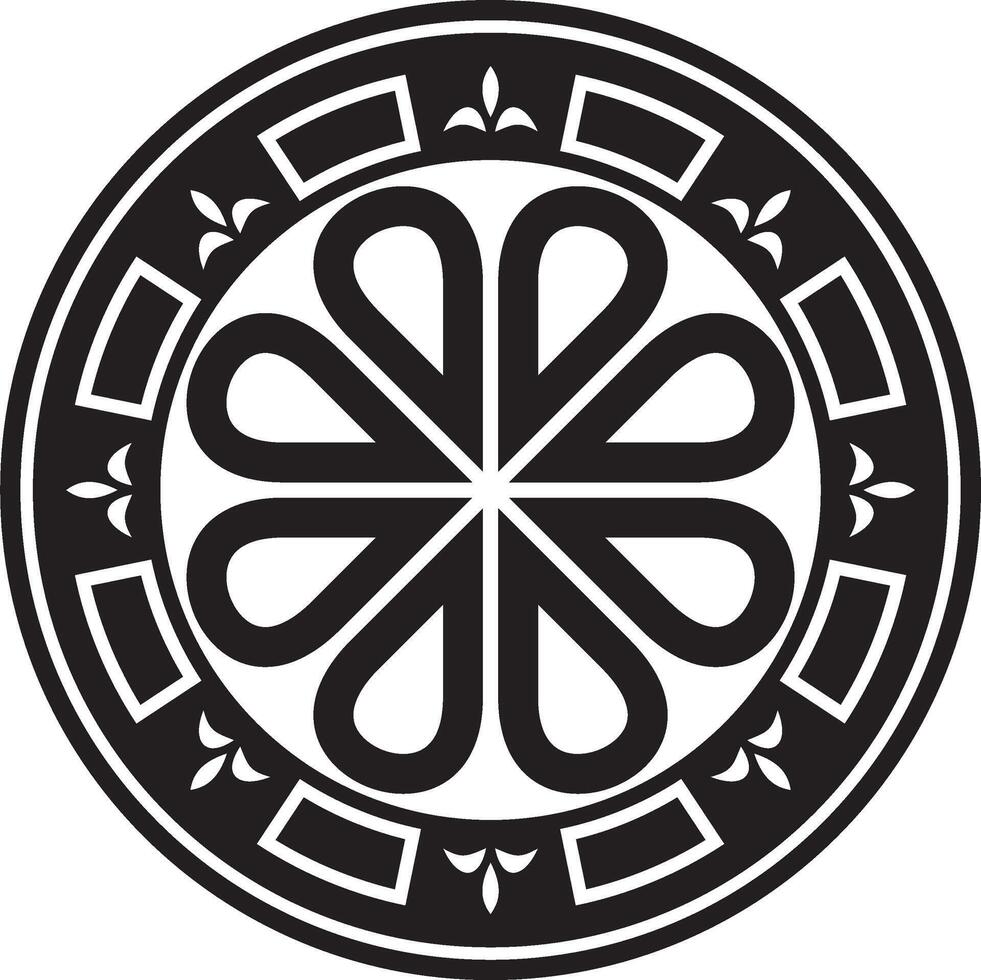 Vector black monochrome round ancient Byzantine ornament. Classical circle of the Eastern Roman Empire, Greece. Pattern motifs of Constantinople.