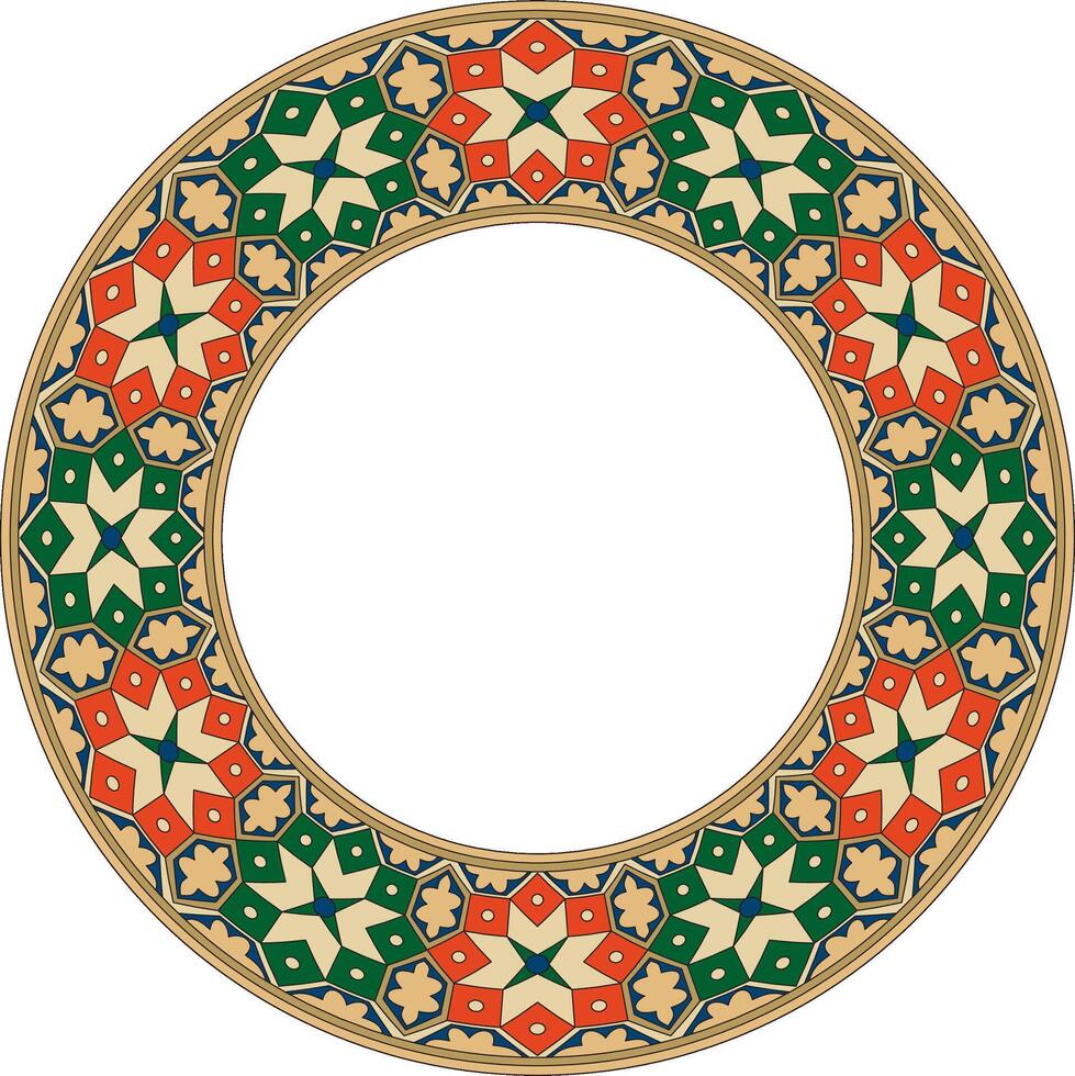 Vector round national colored ornament of ancient Persia. Iranian ethnic circle, ring, border, frame.