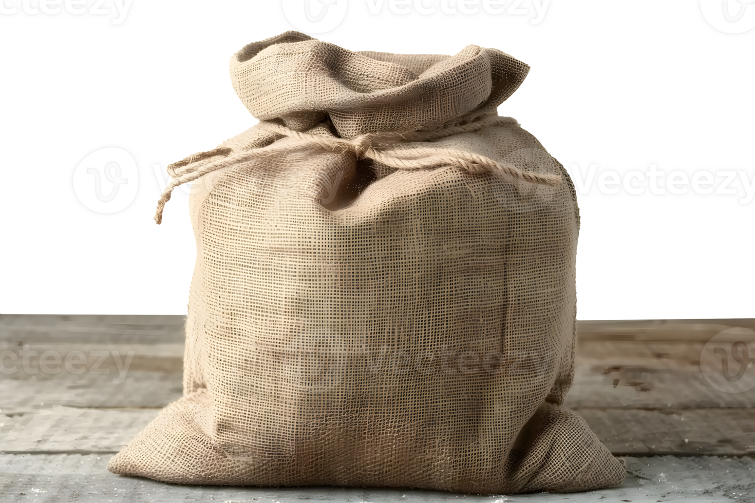 AI generated Sack of burlap on wooden table PNG