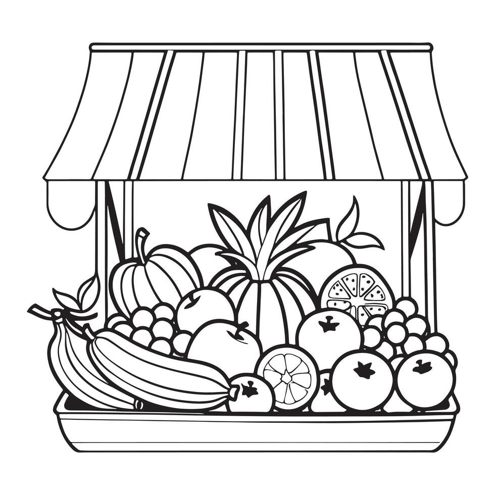 frutas en un cesta colorante página, frutas contorno dibujo colorante libro paginas para niños vector