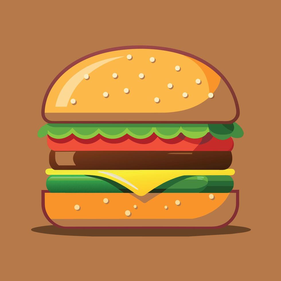 Delectable cartoon vector artwork of a cheeseburger. Cartoon icon of a burger with cheese.