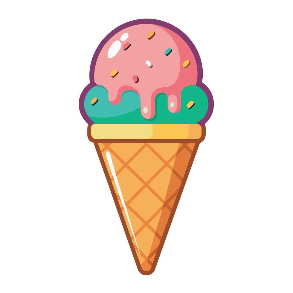 Ice cream cone cartoon vector and illustration. Ice cream sweet food icon cream colored outline