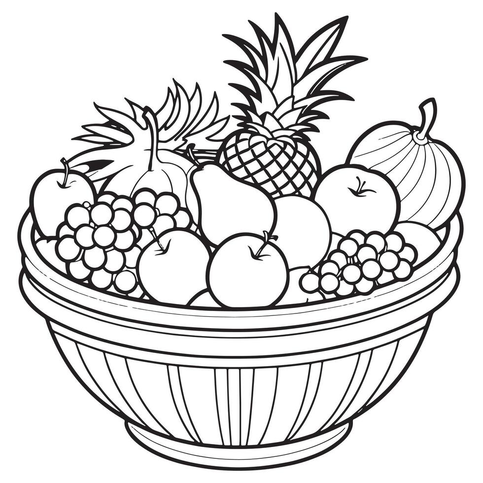 frutas en un cesta colorante página, frutas contorno dibujo colorante libro paginas para niños vector