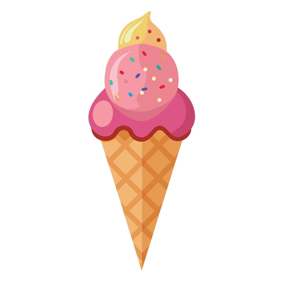 Ice cream cone cartoon vector and illustration. Ice cream sweet food icon cream colored outline