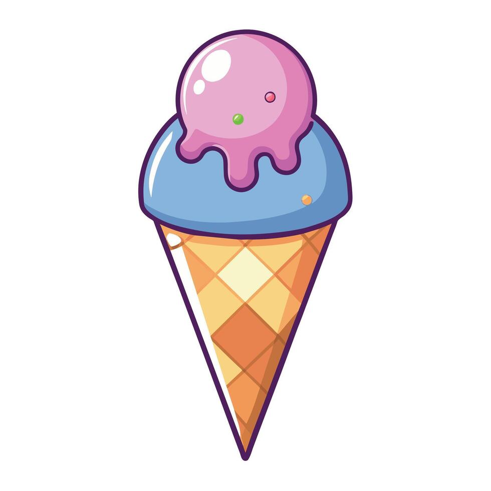 Ice cream cone cartoon vector and illustration. Ice cream sweet food icon cream colored outline