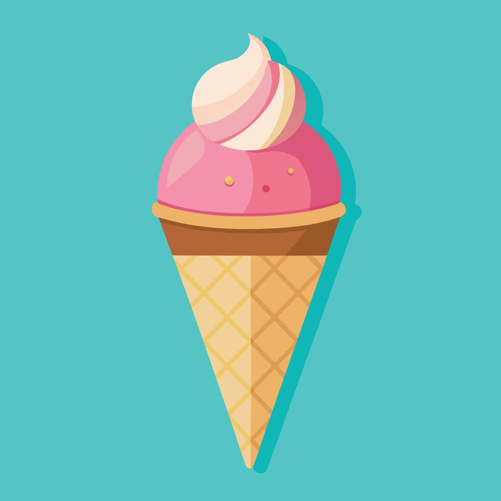 Ice cream cone cartoon vector and illustration. Ice cream sweet food icon cream colored outline