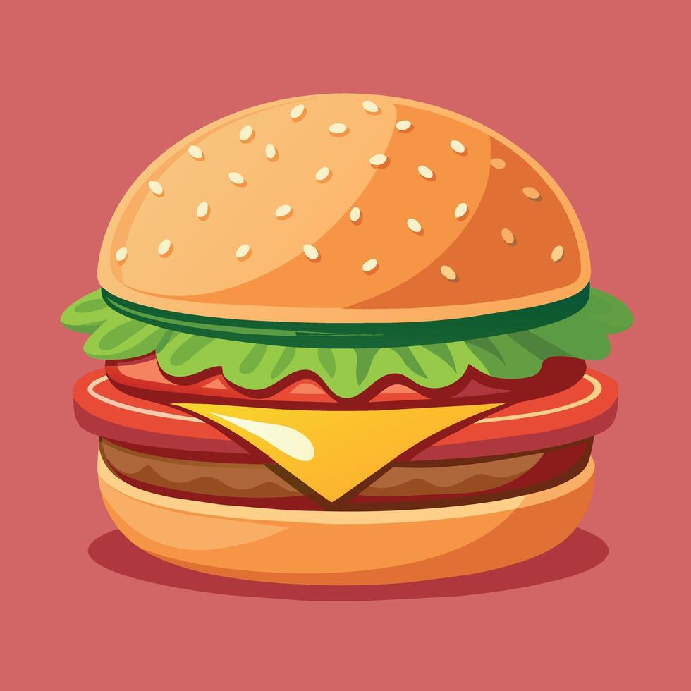 Delectable cartoon vector artwork of a cheeseburger. Cartoon icon of a burger with cheese.