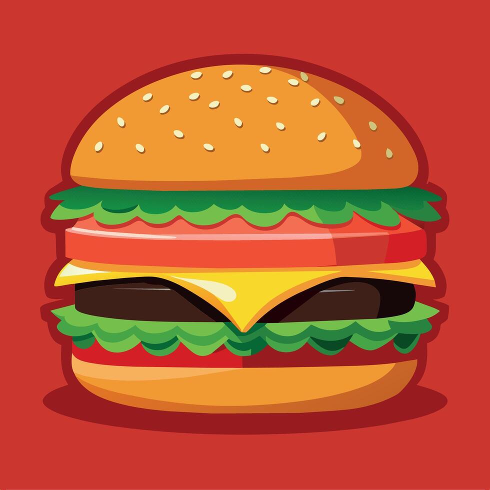 Delectable cartoon vector artwork of a cheeseburger. Cartoon icon of a burger with cheese.