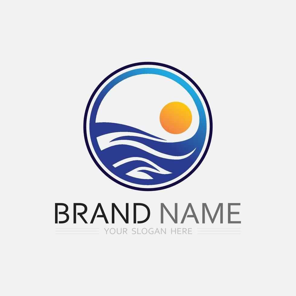 wave and water Isolated round shape logo Blue color logotype Flowing water image. Sea, ocean, river surface vector