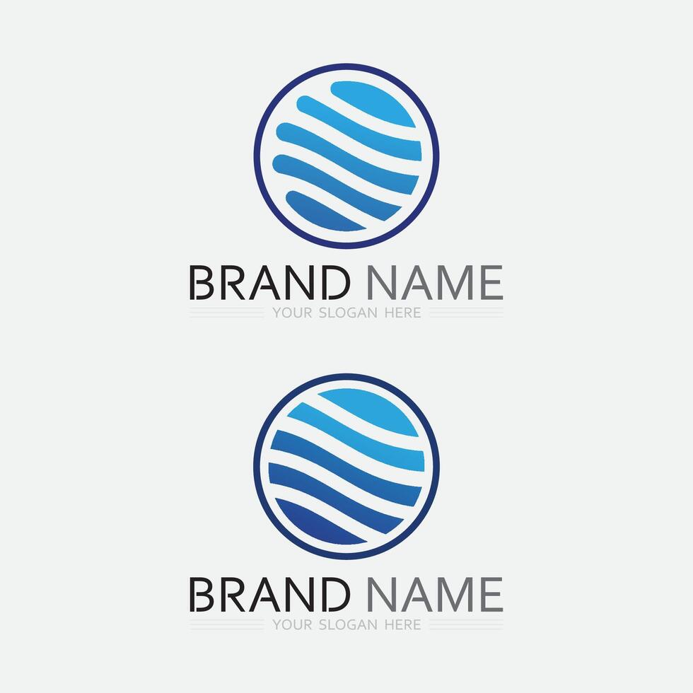 wave and water Isolated round shape logo Blue color logotype Flowing water image. Sea, ocean, river surface vector