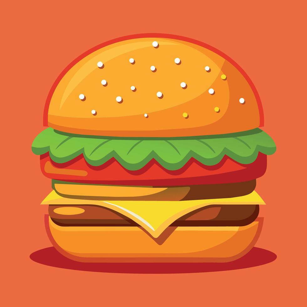 Delectable cartoon vector artwork of a cheeseburger. Cartoon icon of a burger with cheese.