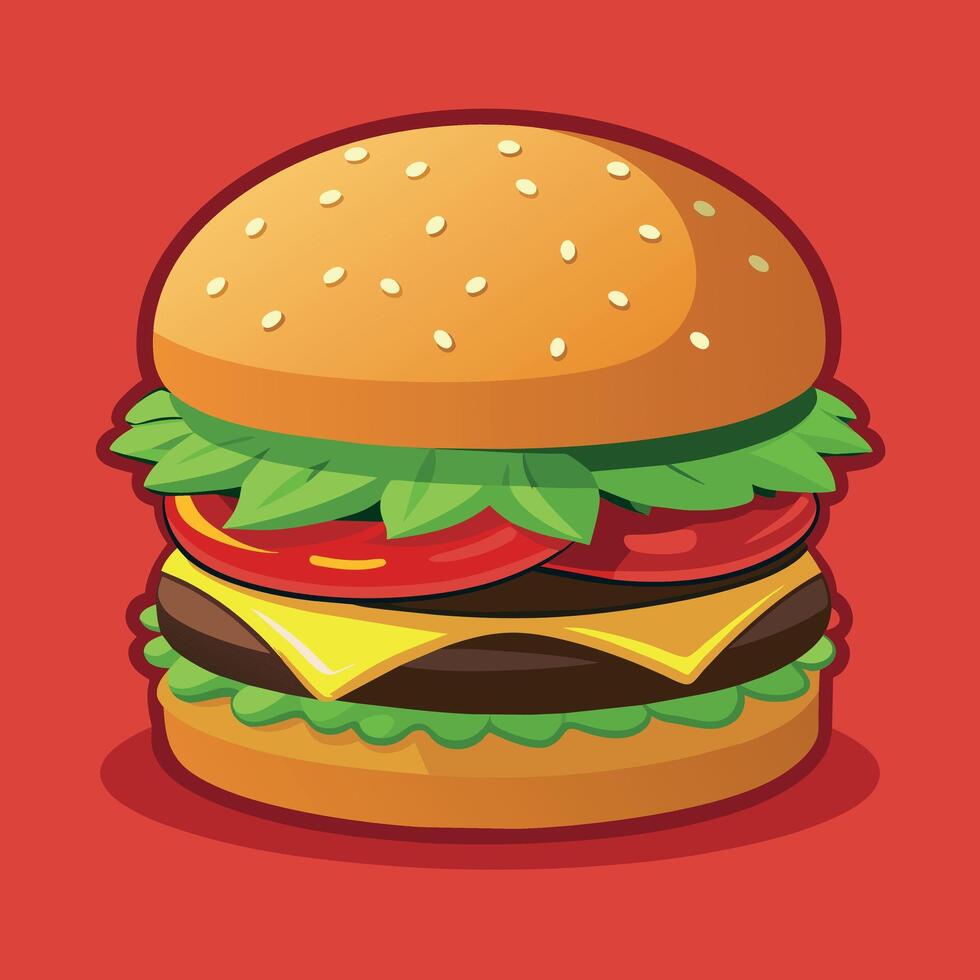 Delectable cartoon vector artwork of a cheeseburger. Cartoon icon of a burger with cheese.