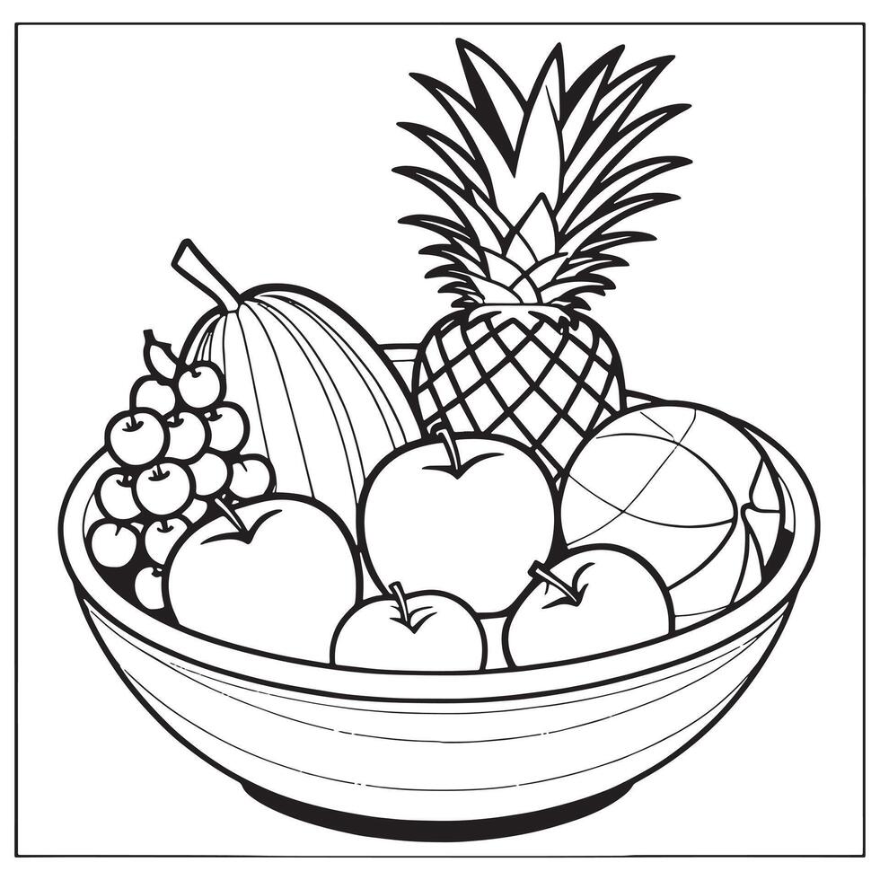 frutas en un cesta colorante página, frutas contorno dibujo colorante libro paginas para niños vector