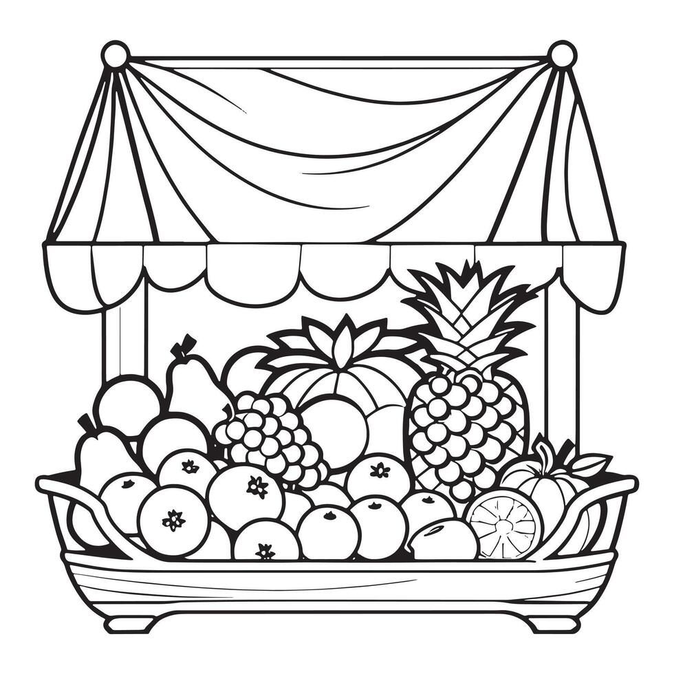 frutas en un cesta colorante página, frutas contorno dibujo colorante libro paginas para niños vector