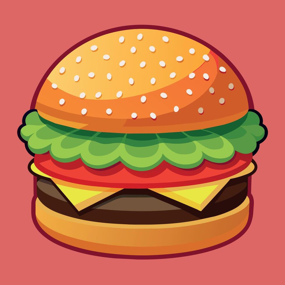 Delectable cartoon vector artwork of a cheeseburger. Cartoon icon of a burger with cheese.