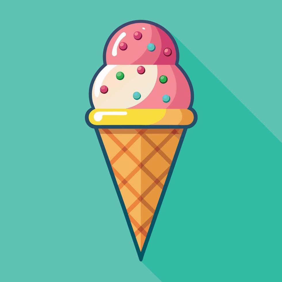 Ice cream cone cartoon vector and illustration. Ice cream sweet food icon cream colored outline