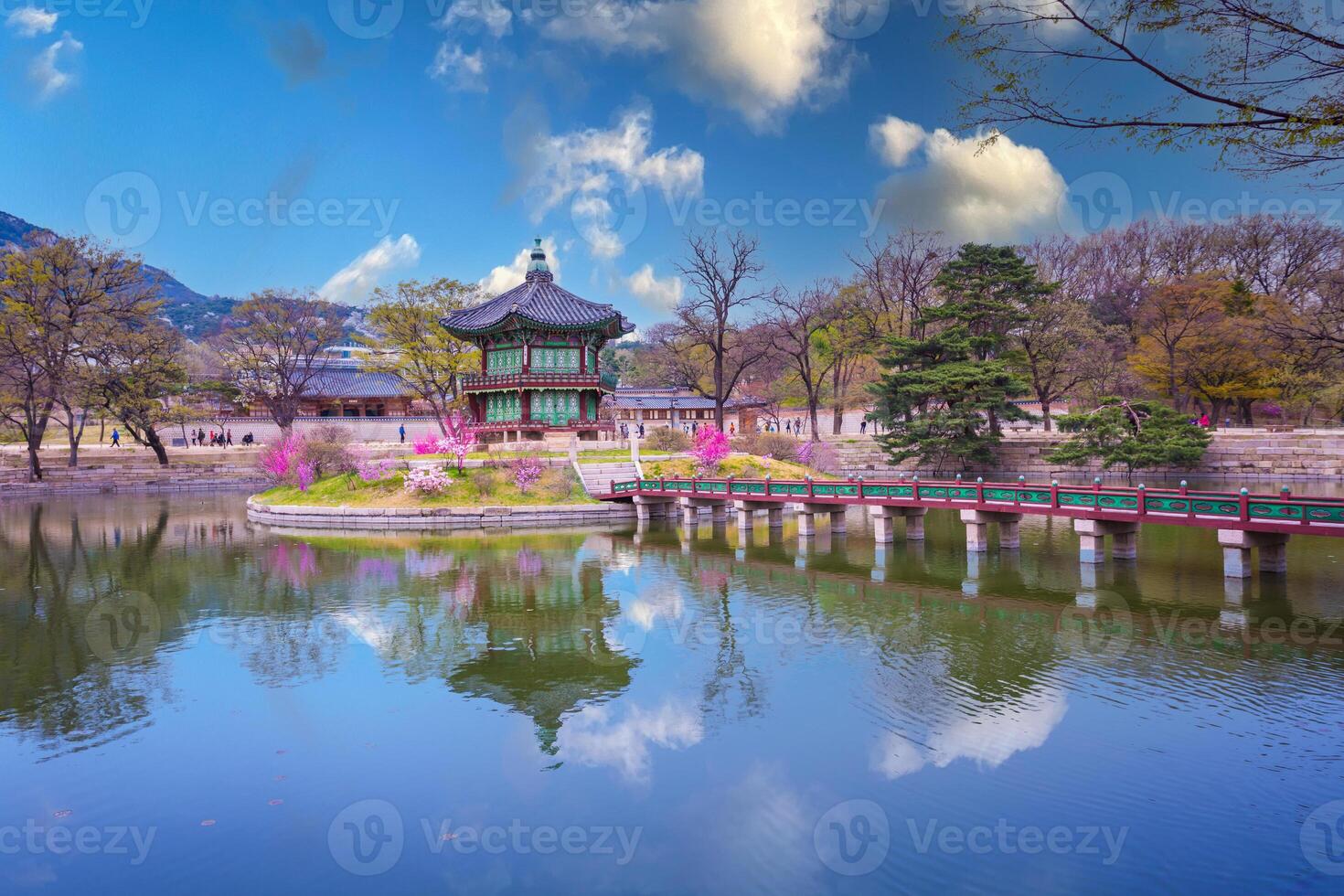 Gyeongbokgung palace in spring time in seoul city of korea, south korea. photo