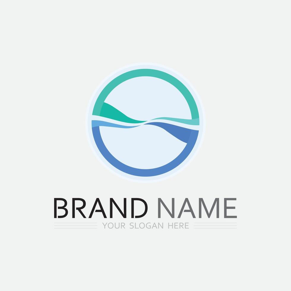 wave and water Isolated round shape logo Blue color logotype Flowing water image. Sea, ocean, river surface vector