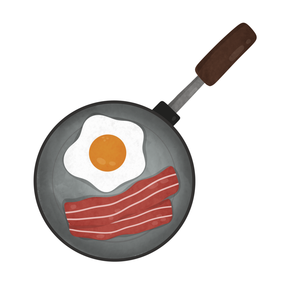 fried egg and bacon in a frying pan png