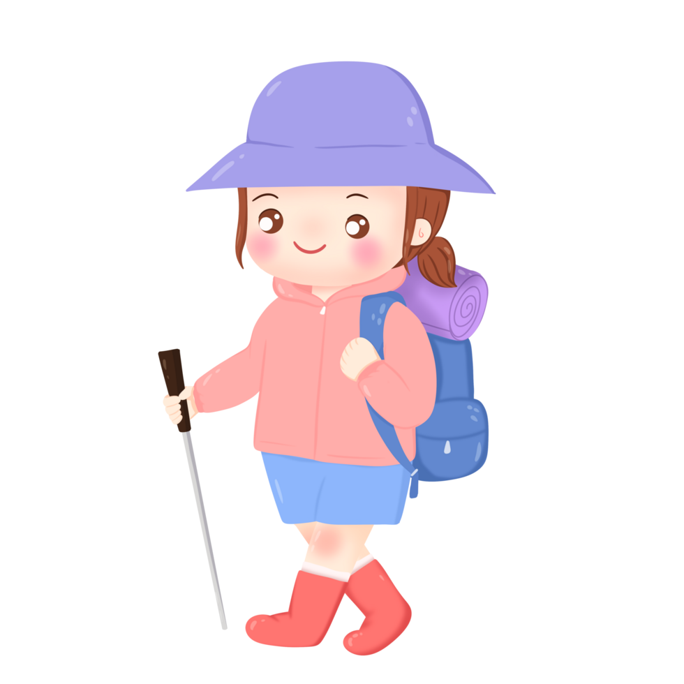 cartoon girl with backpack hiking png