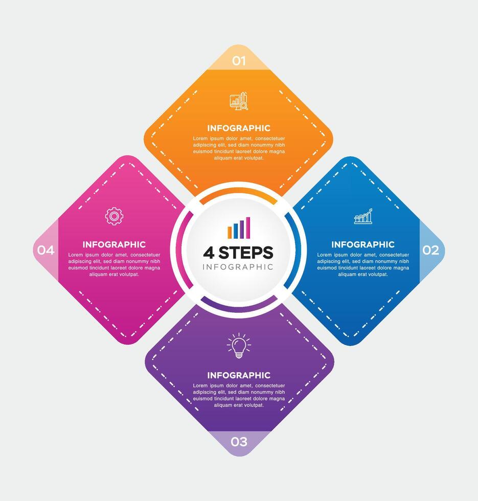 Infographic template design with 4 options or steps business data visualization template design. Can be used for process diagram, presentations, workflow layout, banner, flow chart, info graph. vector