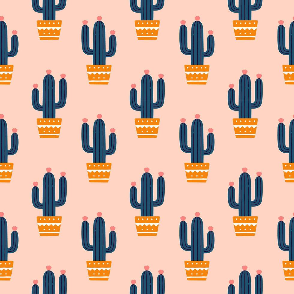 linda cactus sin costura modelo. mexicano cactus en maceta. Desierto espinoso planta, mexico cactus flor y tropical hogar plantas. flora aislado vector modelo