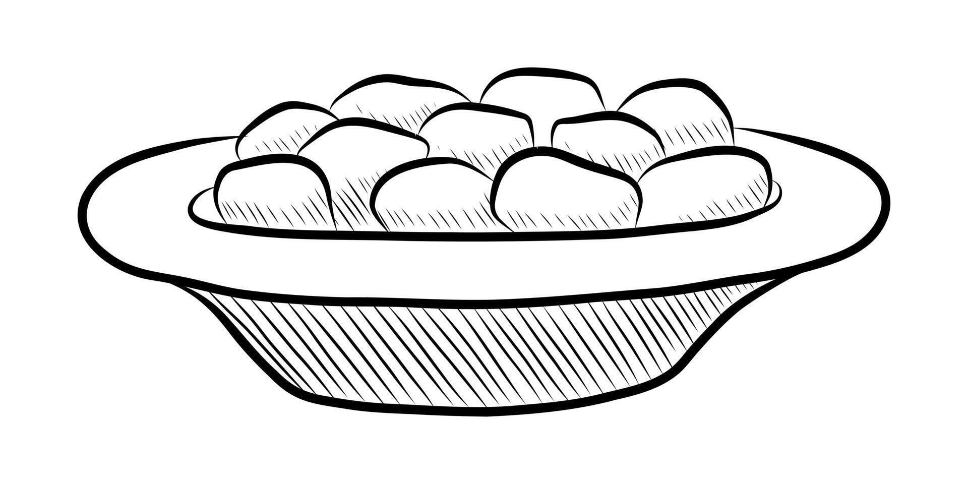 BLACK AND WHITE VECTOR DRAWING OF A BOWL OF FOOD FOR PETS