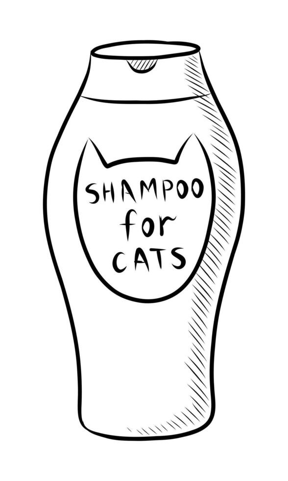 BLACK AND WHITE VECTOR DRAWING OF SHAMPOO FOR CATS