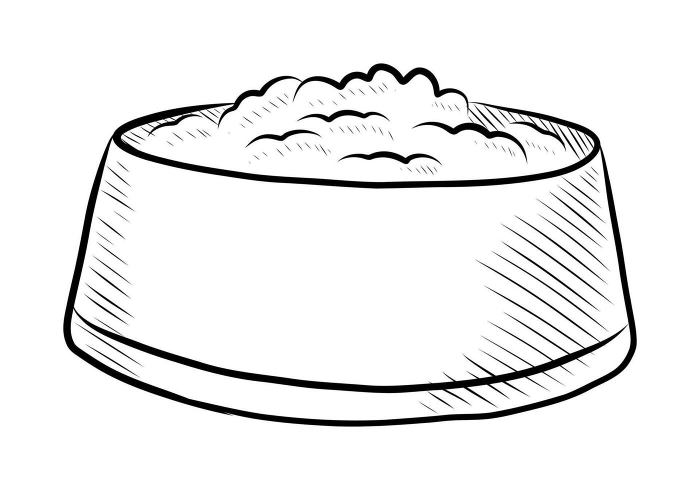 BLACK AND WHITE VECTOR DRAWING OF A BOWL OF FOOD FOR PETS