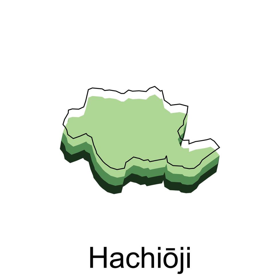 hachioji mapa ciudad verde color con contorno y negro sombra, vector ilustración diseño