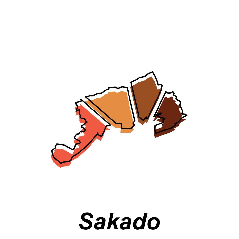 Sakado City map, black and white detailed outline regions of the country vector