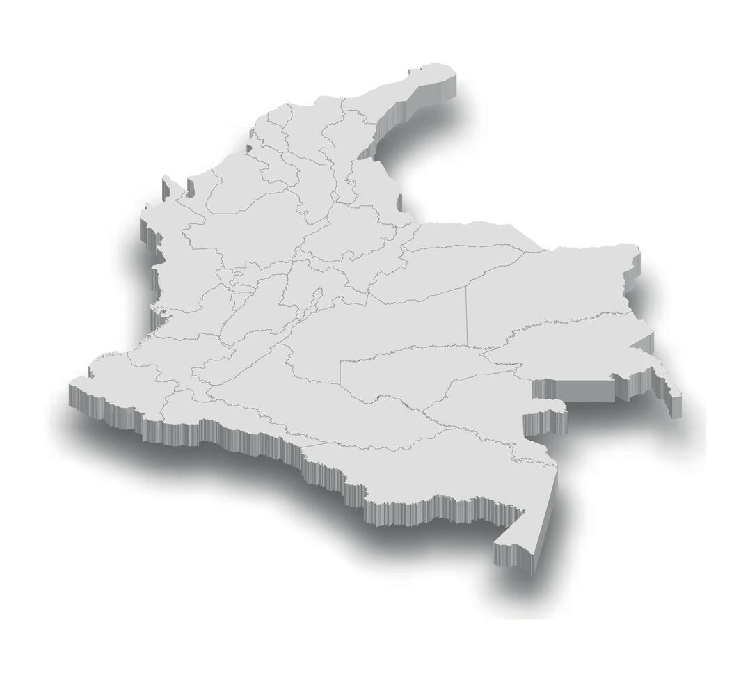 3d Colombia white map with regions isolated vector